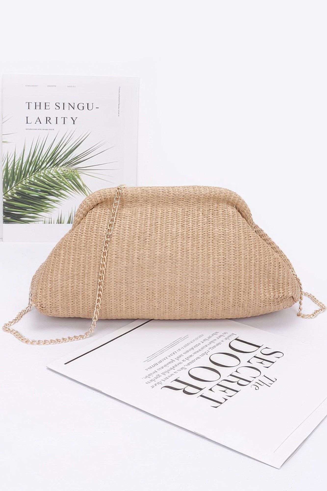 faux straw clutch bag