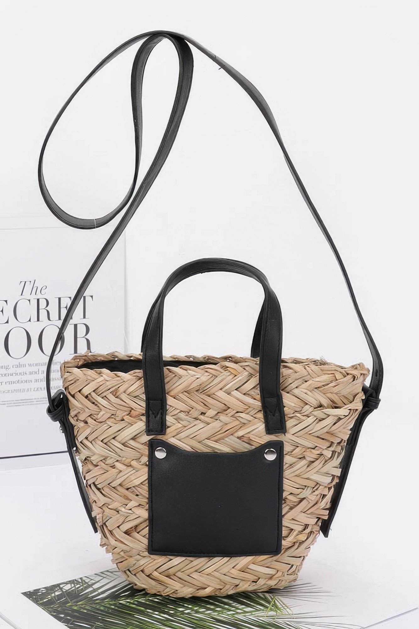 faux straw small tote bag