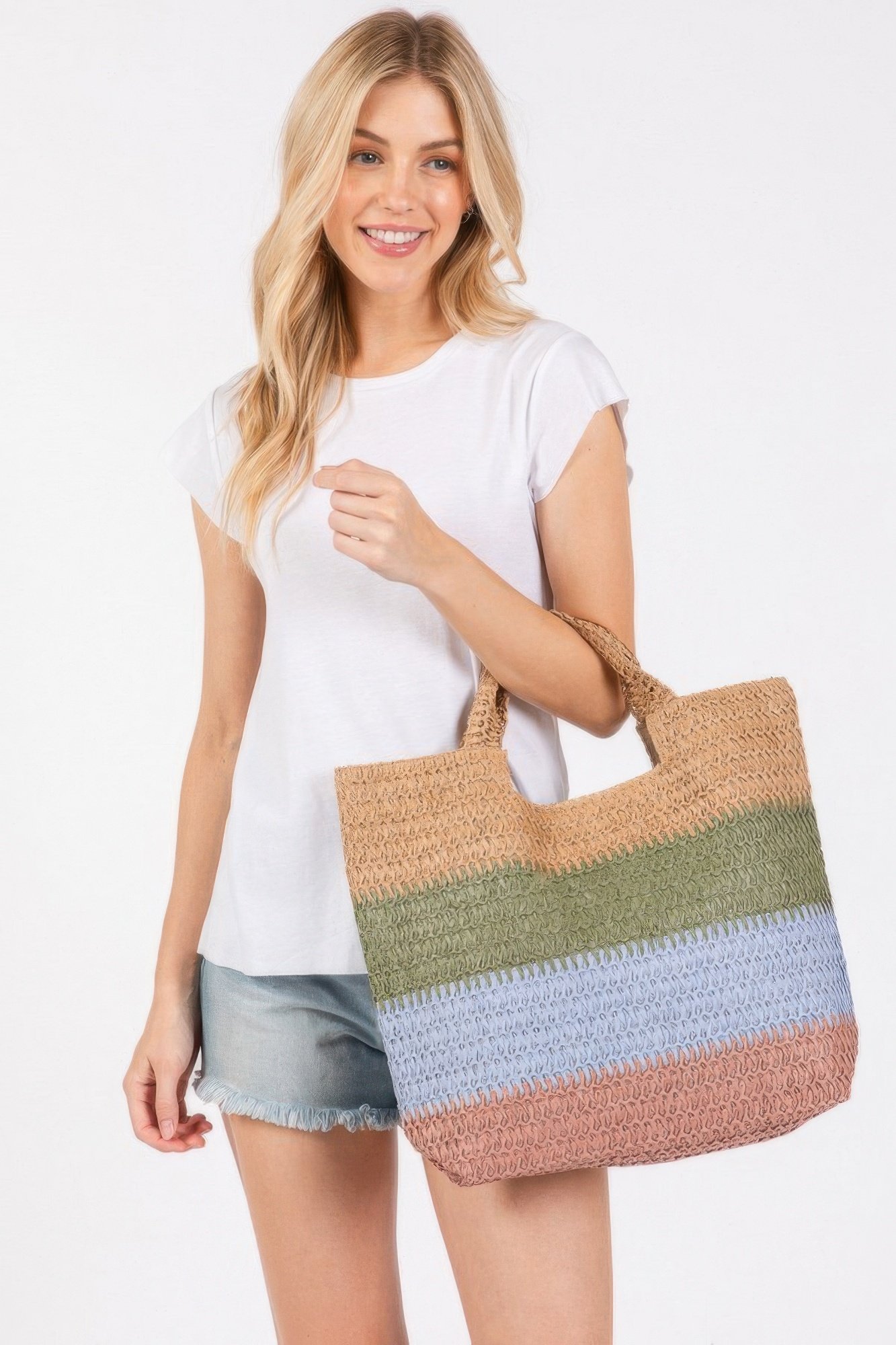 multi color stripe tote bag