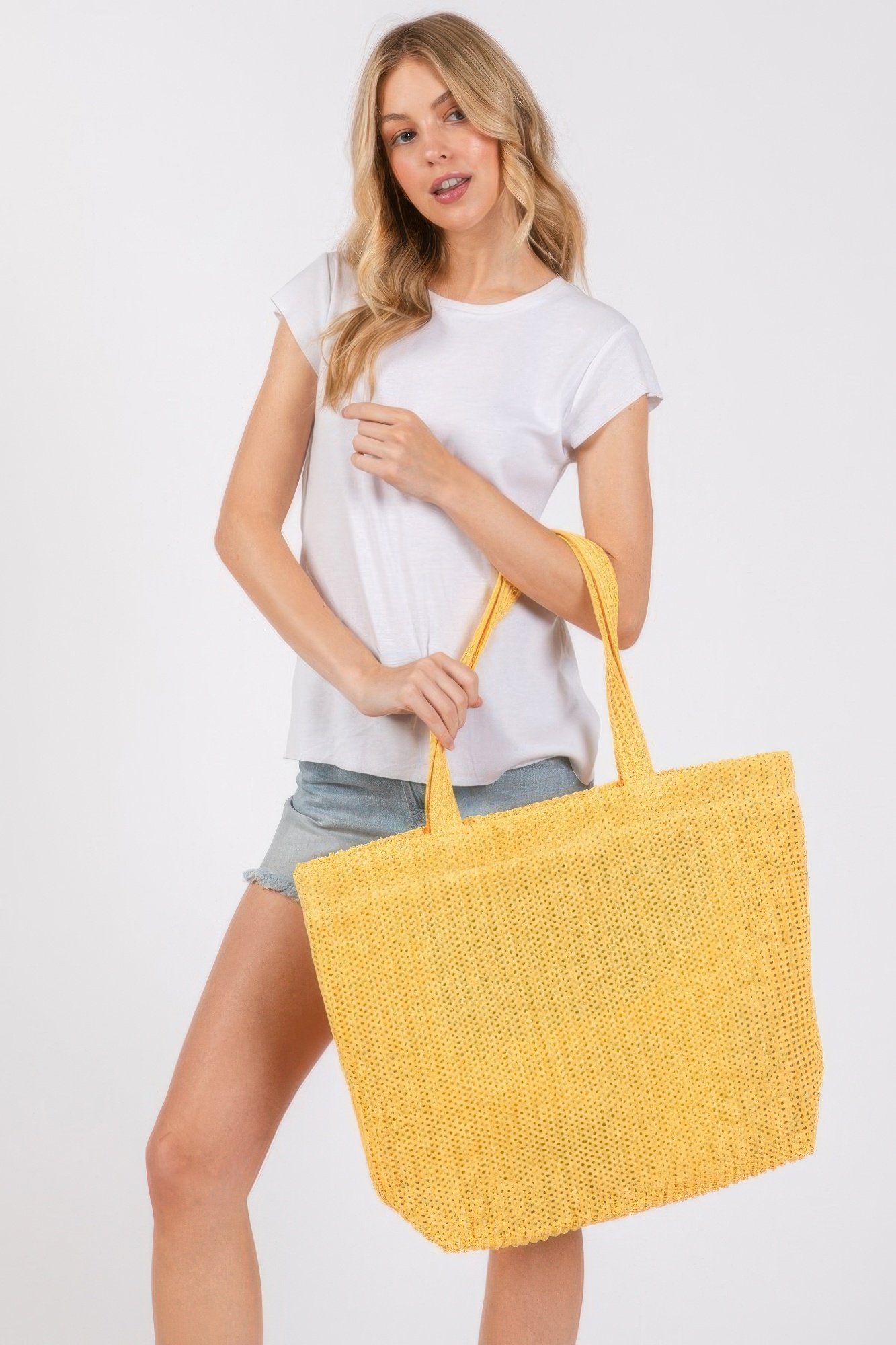 solid crochet straw bag