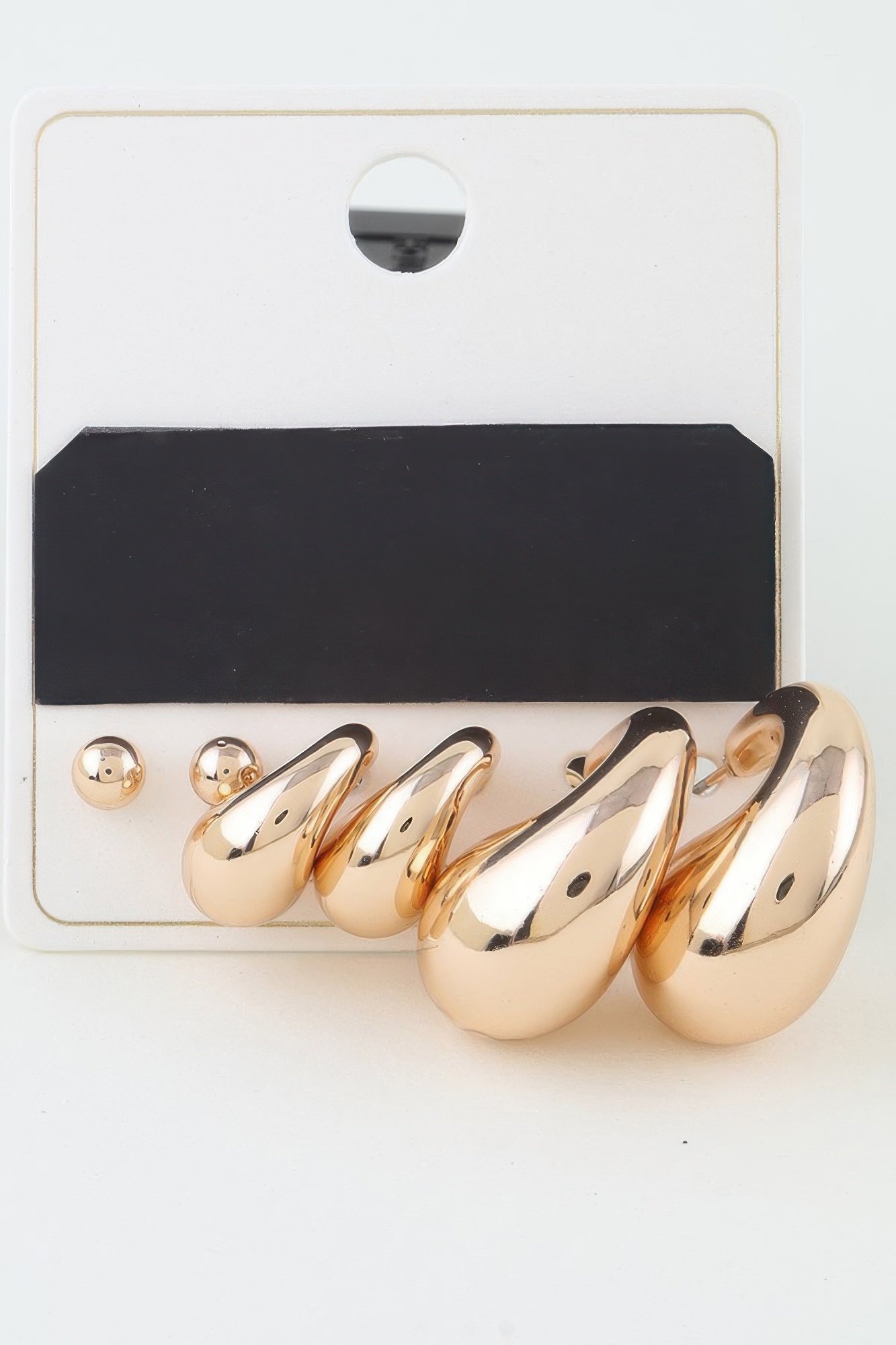 triple shiny hoop n bead earrings set