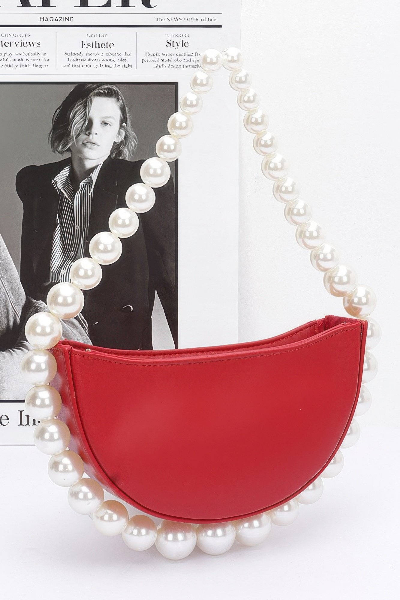 faux pearl handle half moon bag
