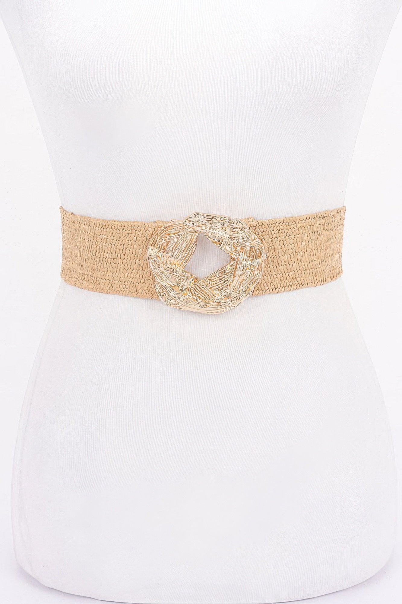 metal buckle elastic faux straw belt