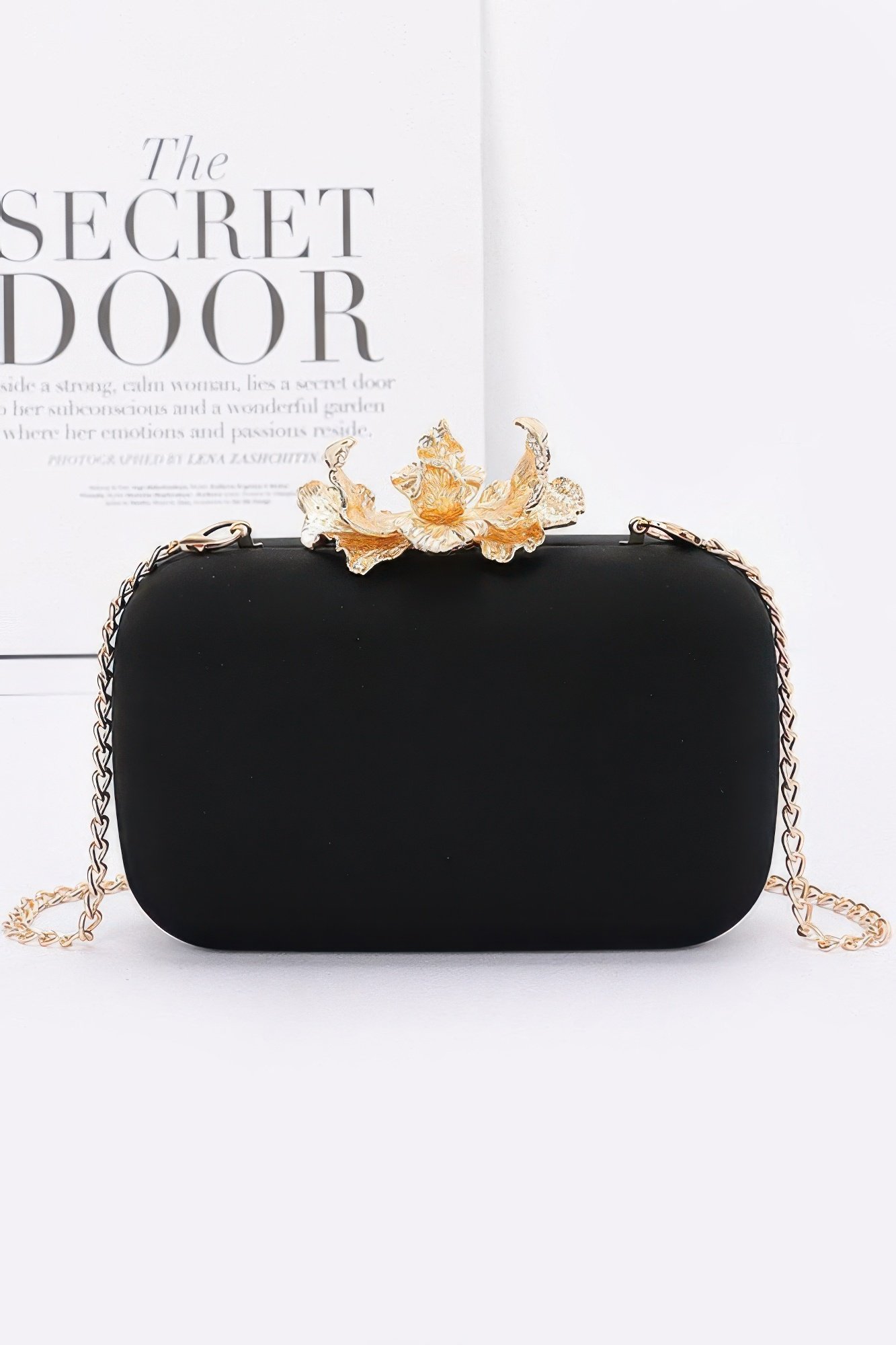 big metal flower satin case bag