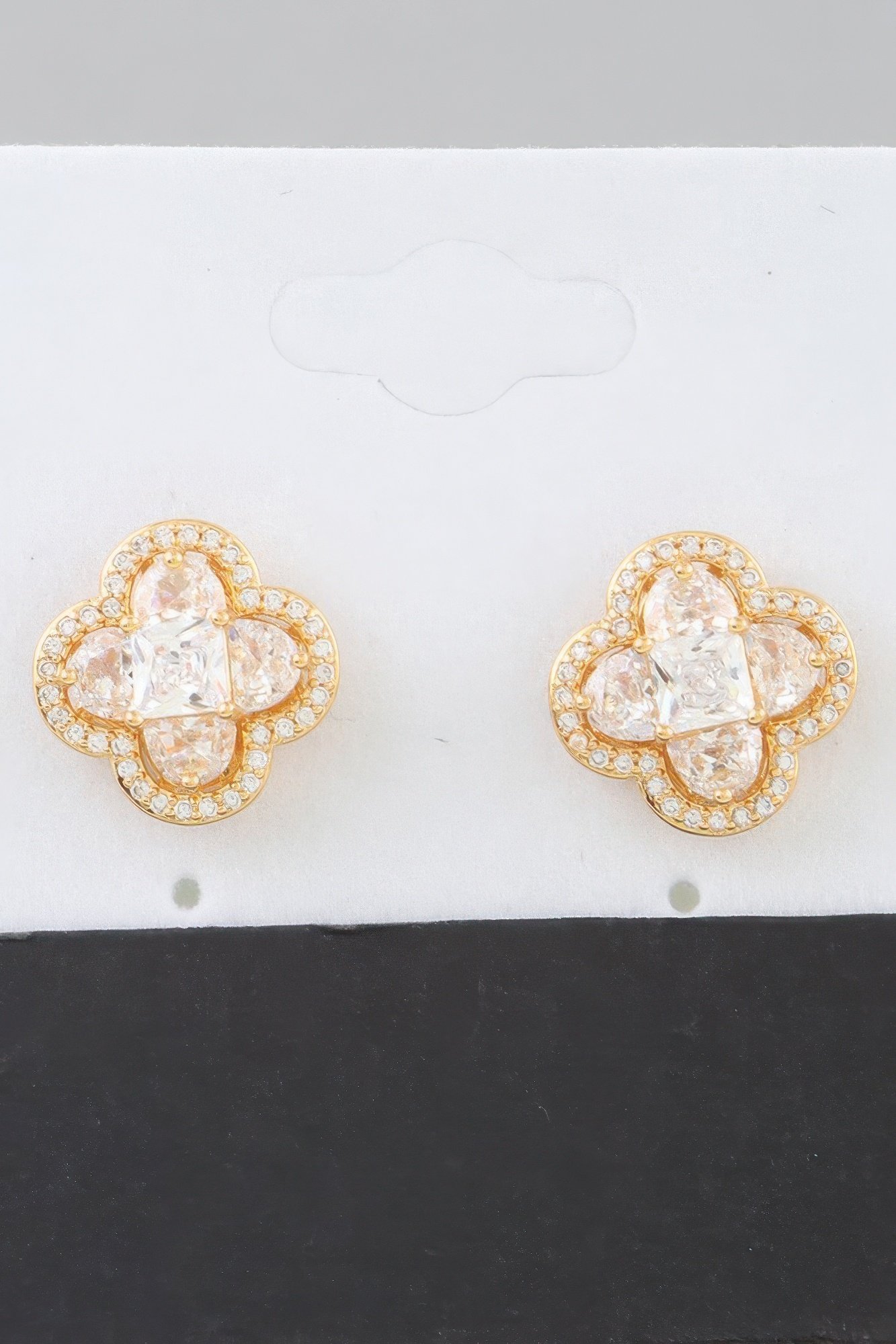 bejeweled cubic zirconia clover stud earrings