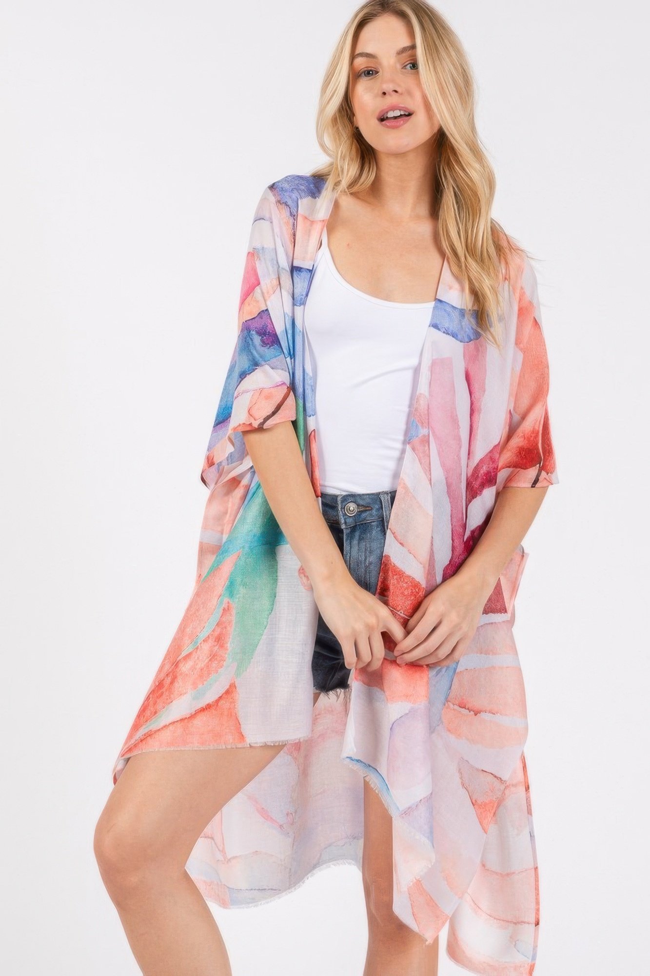 watercolor leaves print kimono