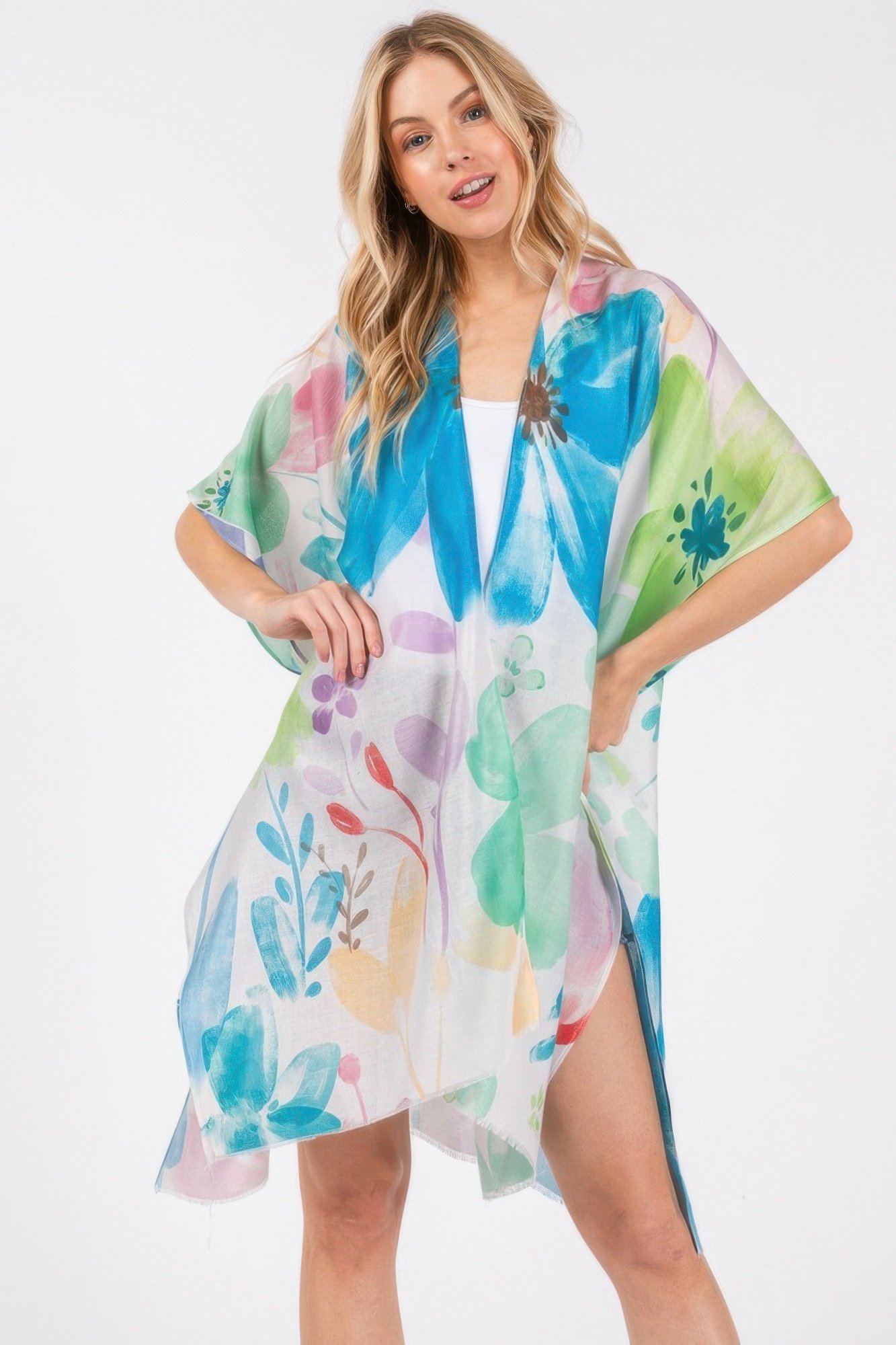 watercolor flower print kimono