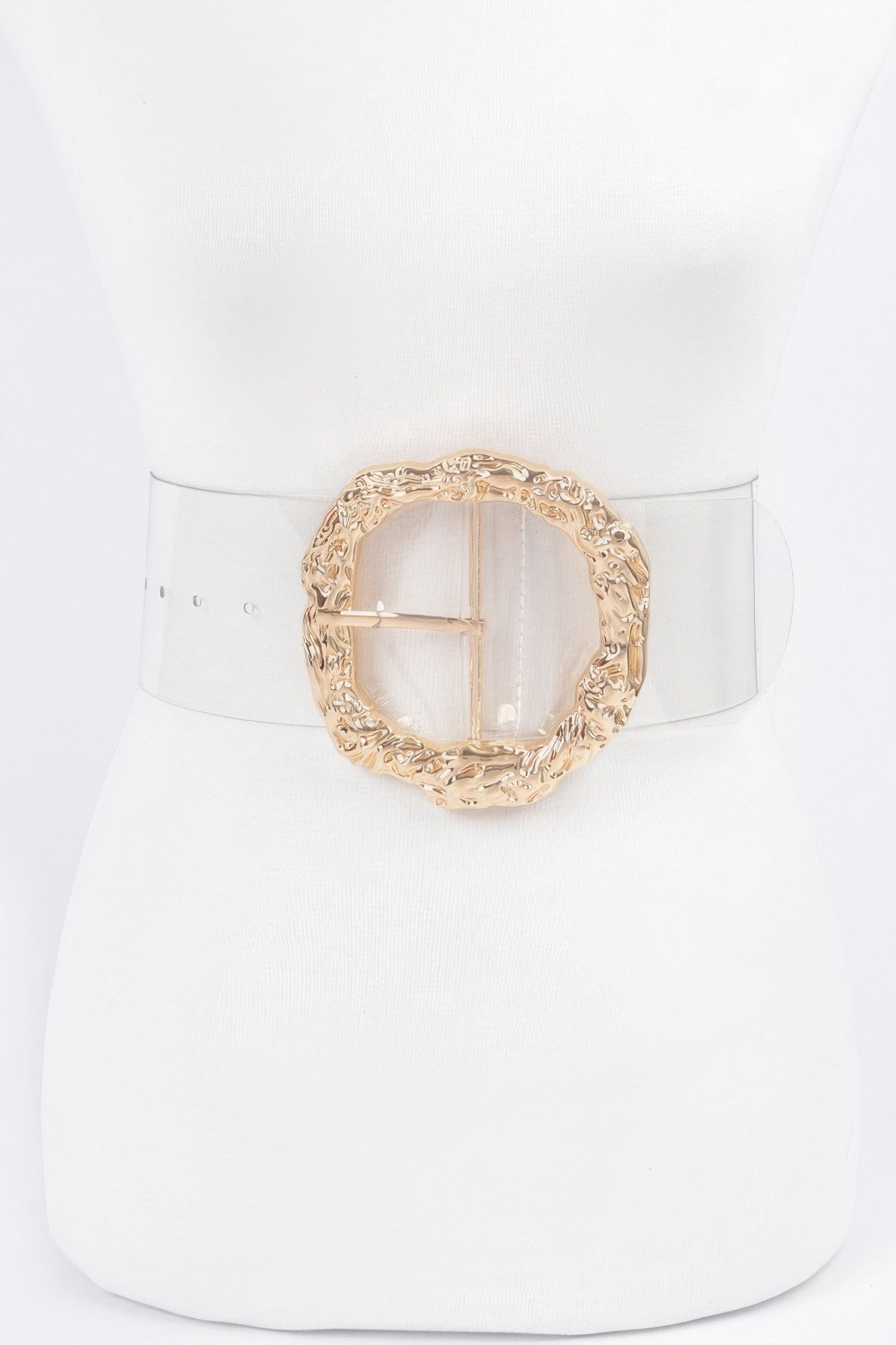 big vintage round metal buckle clear belt