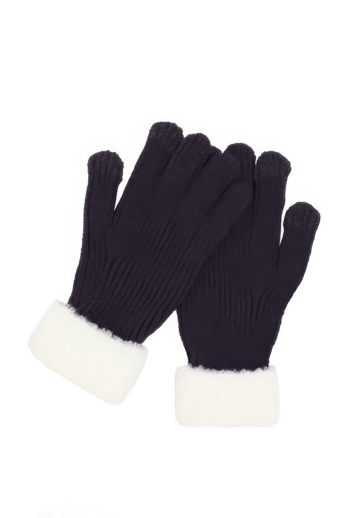 faux fur cuff smart touch knit gloves