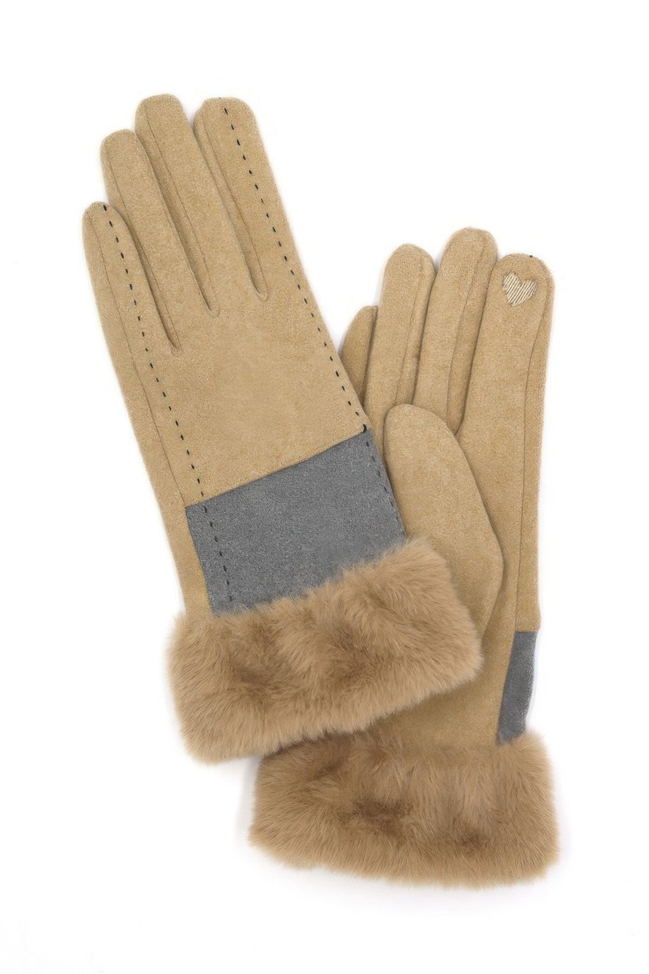 two tone and stitch lines fauxfur smarttouchgloves