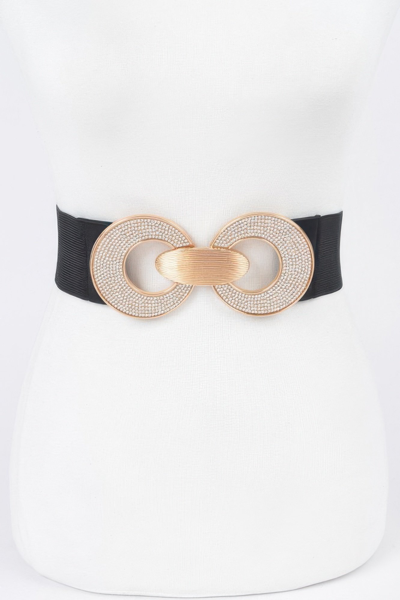 rhinestone two buckle elastic belt
