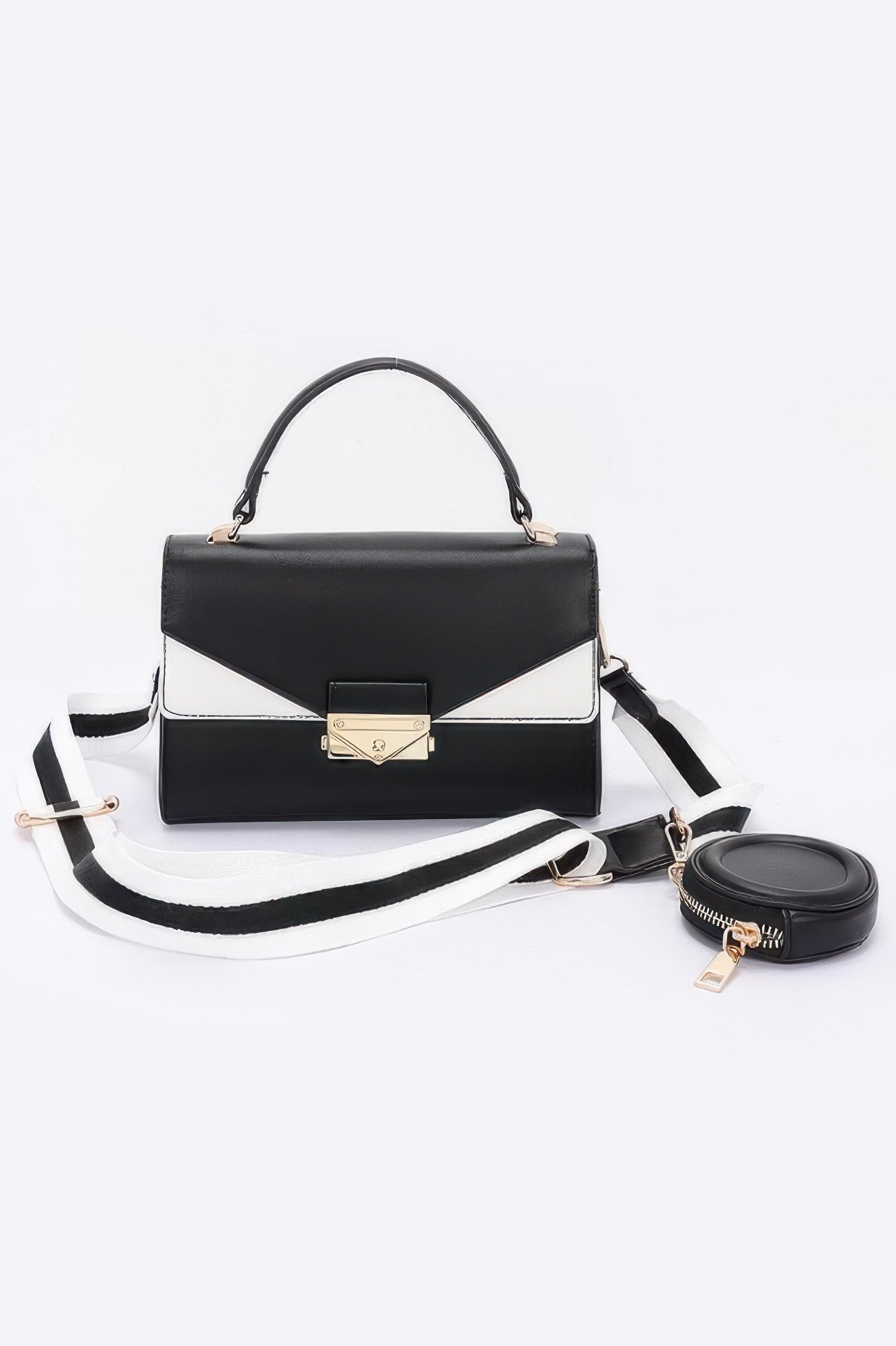 faux leather two tone flap bag