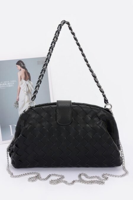 faux leather braided frame shoulder bag