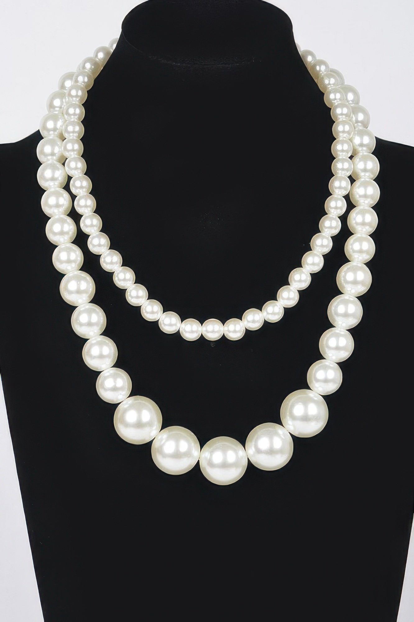 multi size faux pearl double layered necklace