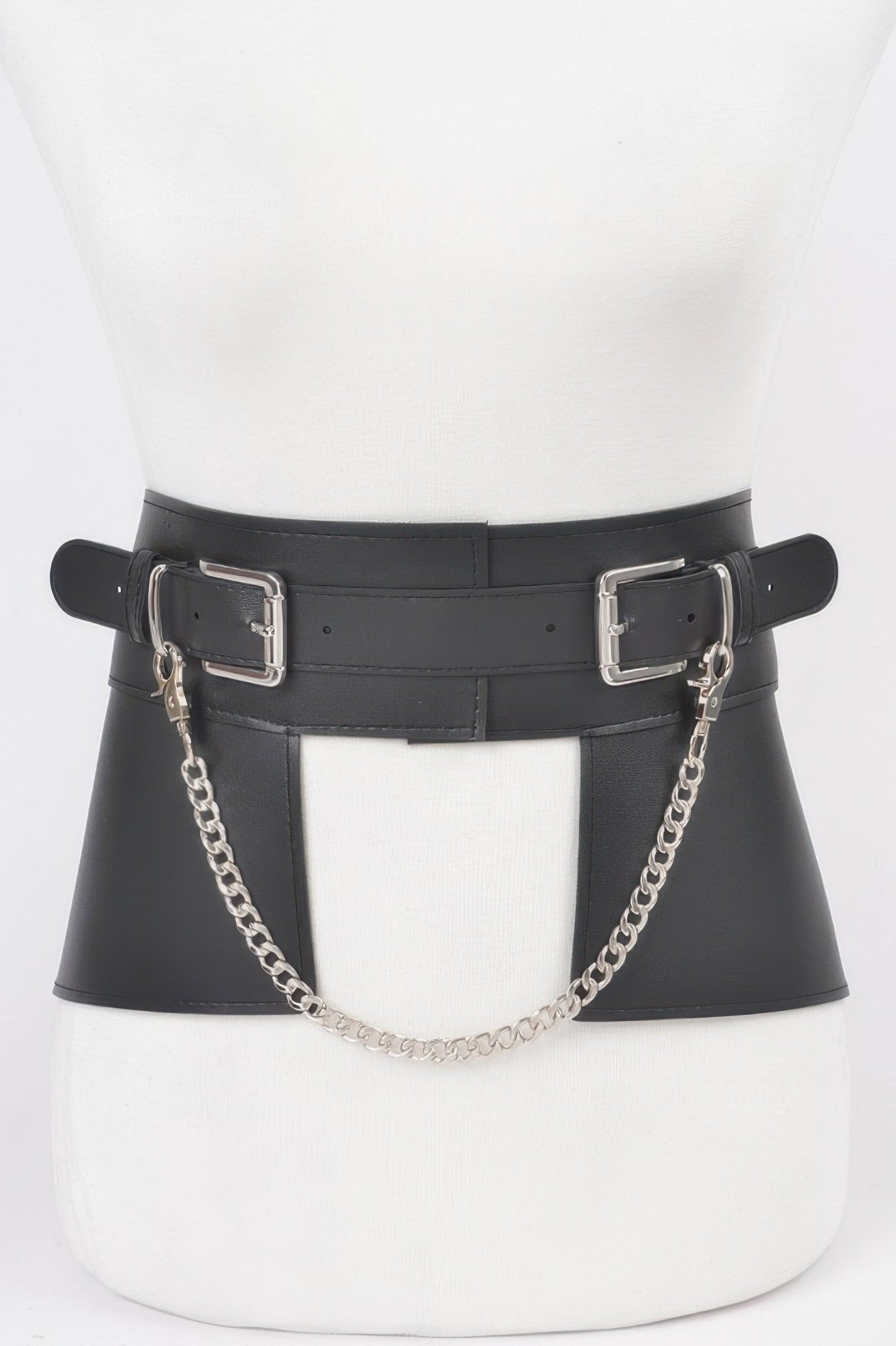 faux leather metal chain skirt belt