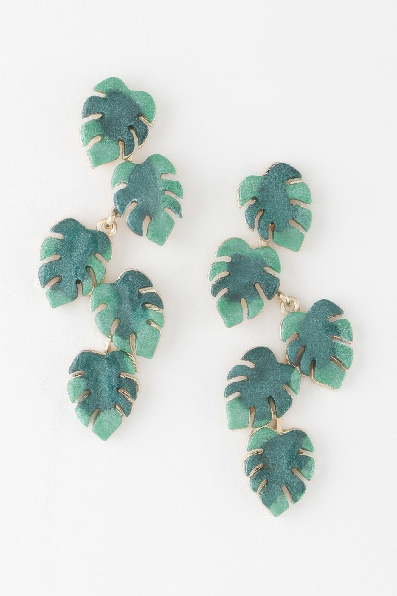 monstera leaf drop earrings
