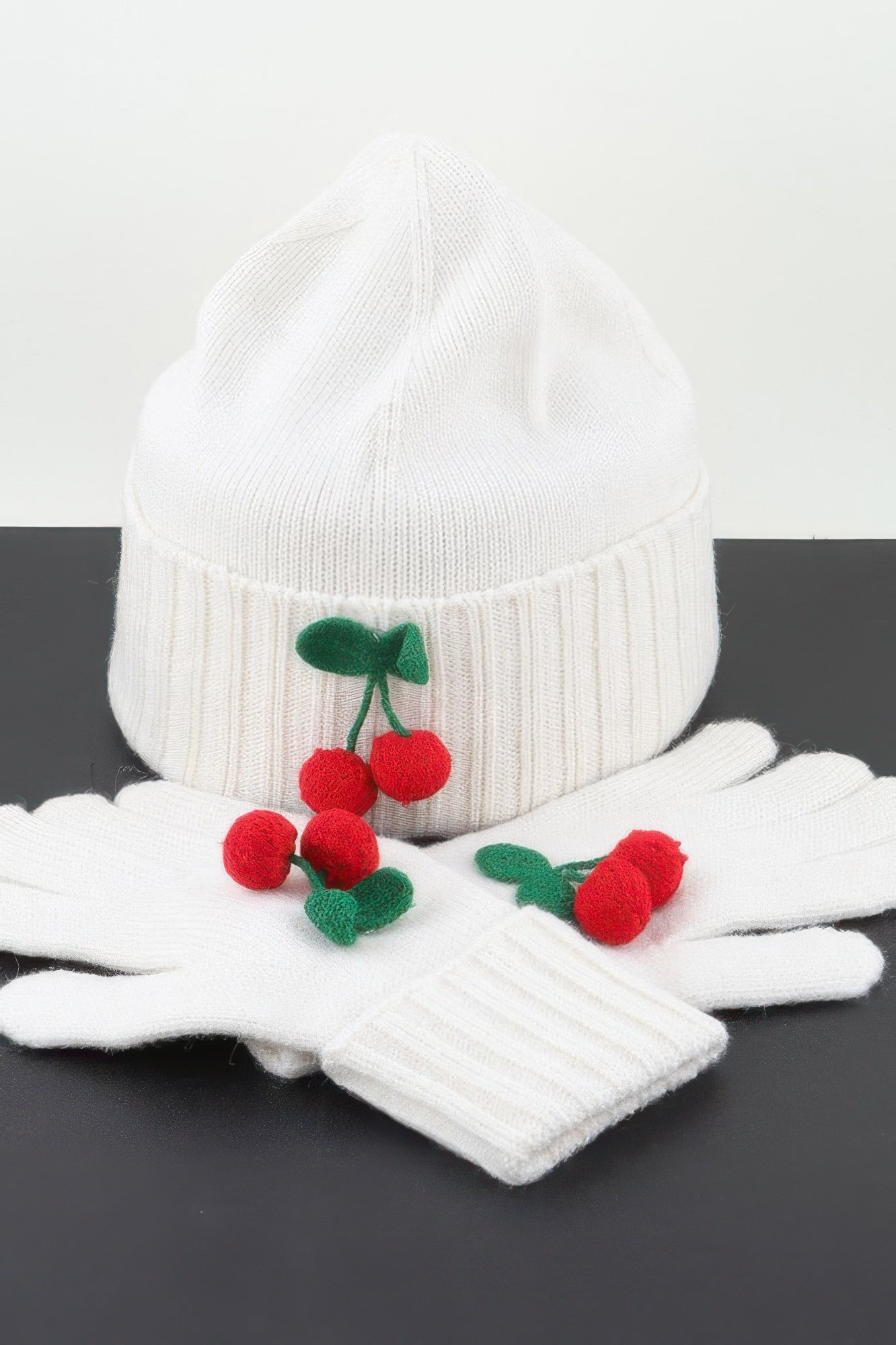 cute cherry beanie & gloves set