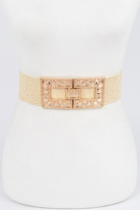 rhinestone buckle stretch straw belt