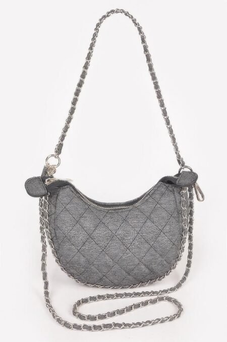vegan denim leather chain crossbody bag