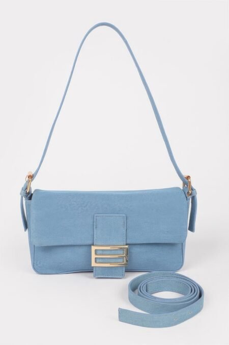 denim metal buckle shoulder bag