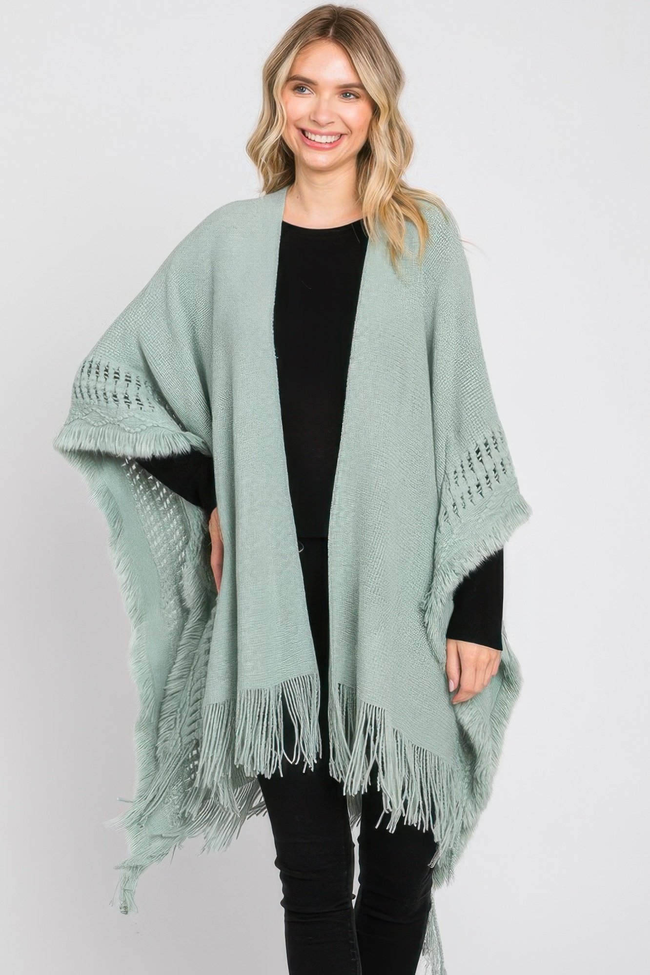 knit ruana with fringe
