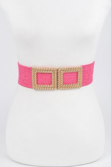 big metal buckle faux straw stretch belt