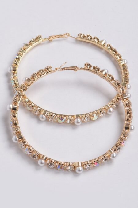 upside down rhinestone pearl beads hoop earring