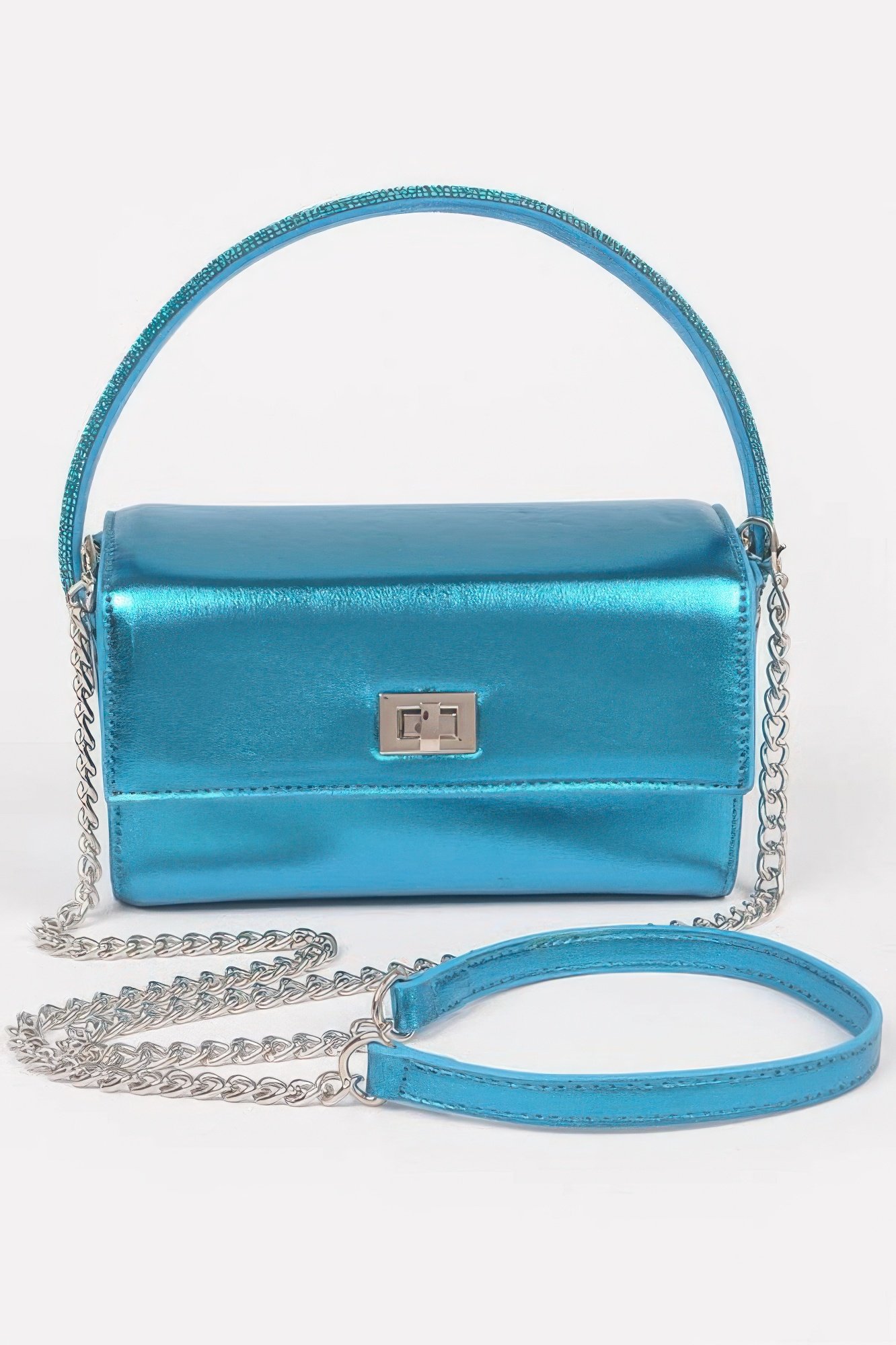 metallic top handle bag