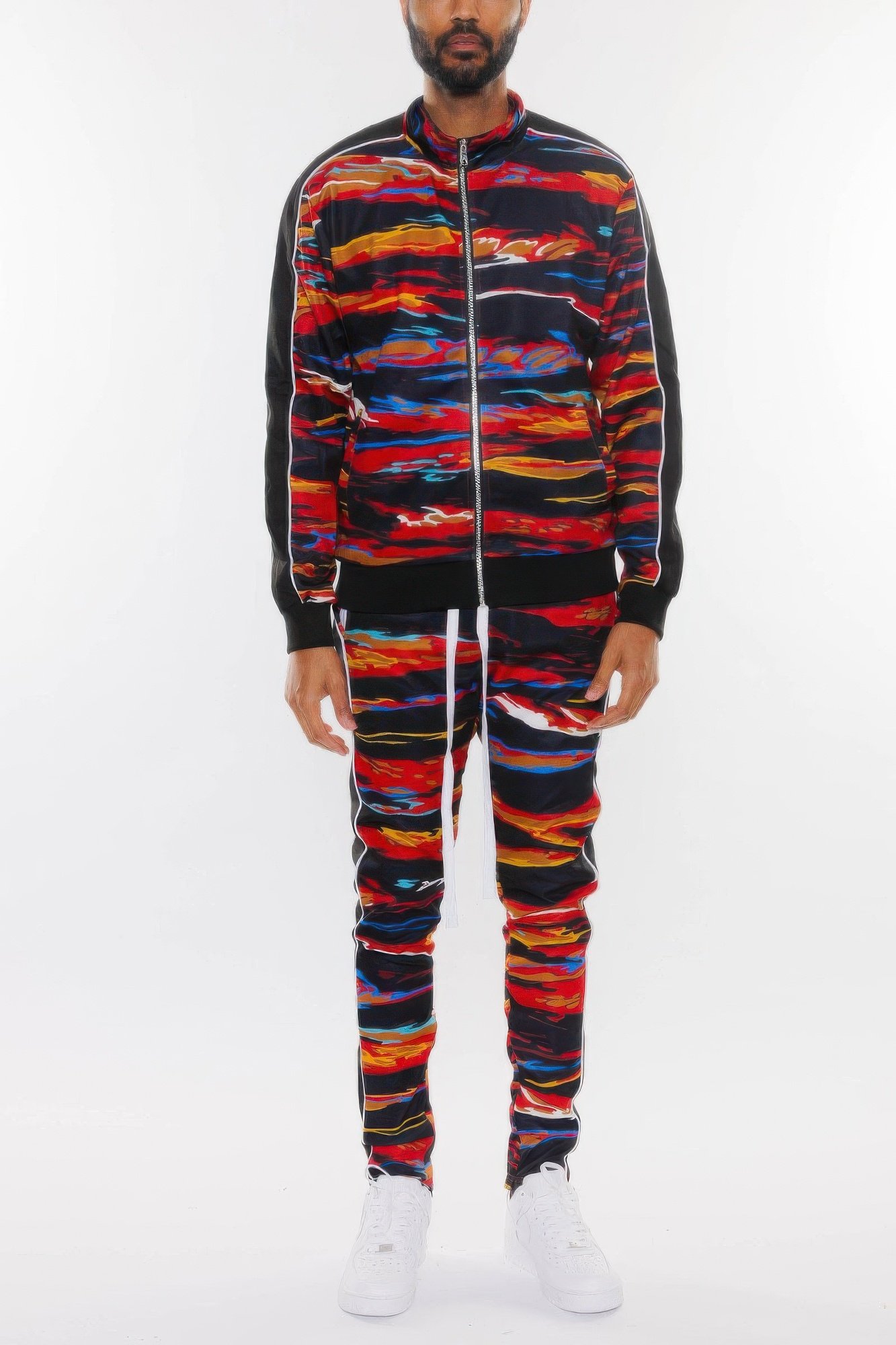 mens print full zip track suit set