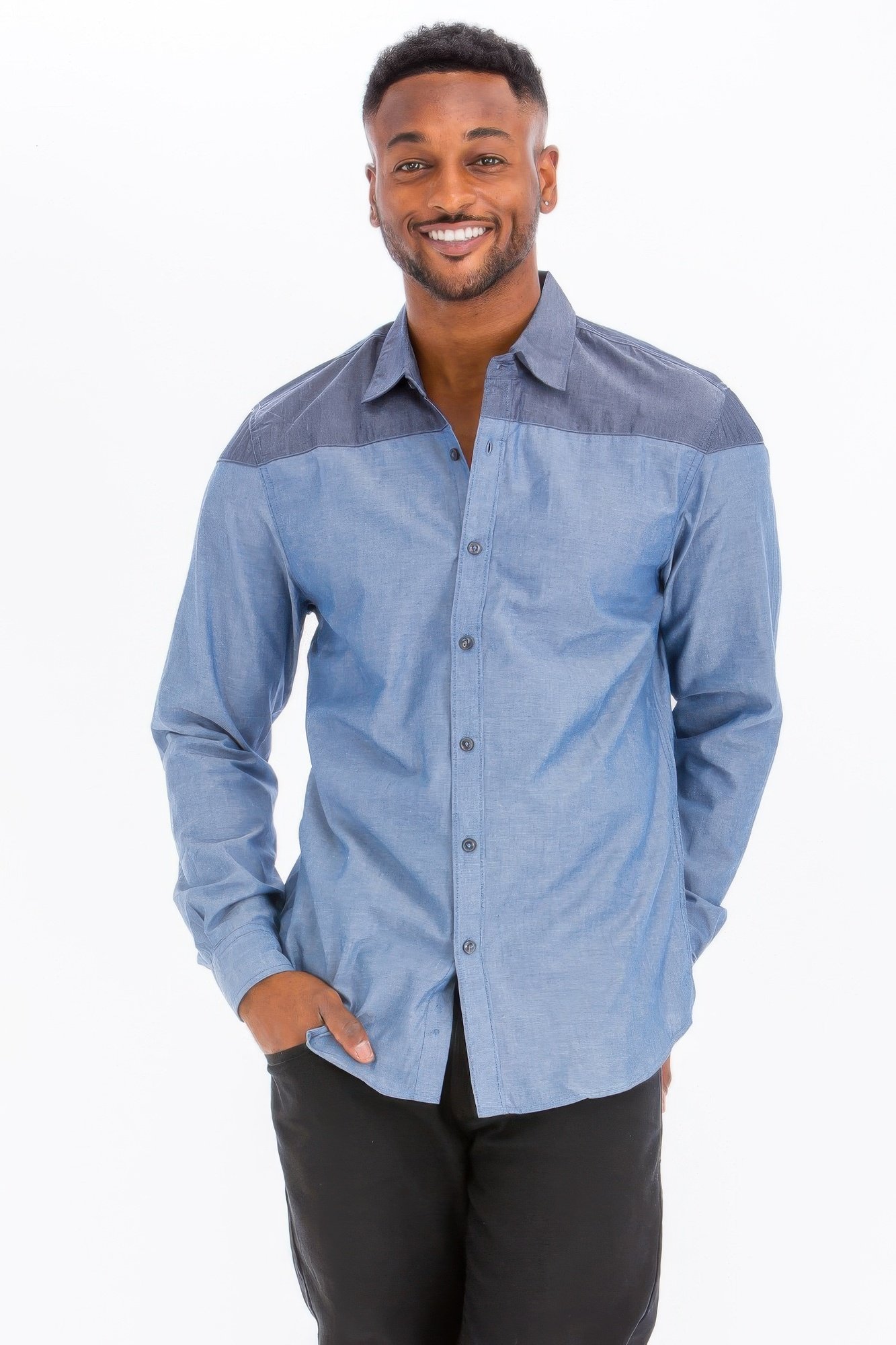 men's two tone long sleeve button down shirt