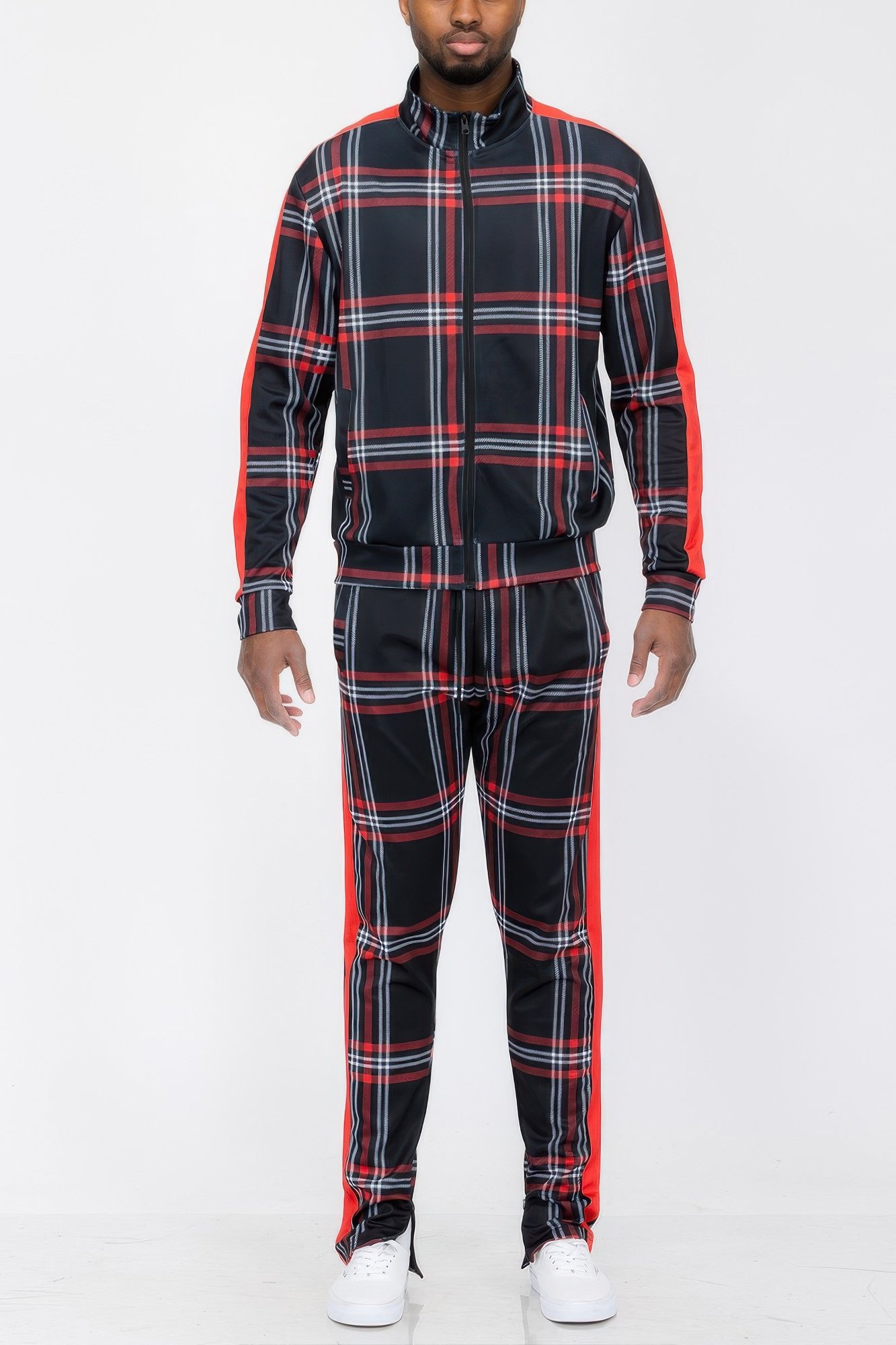 plaid checkered full zip track pants