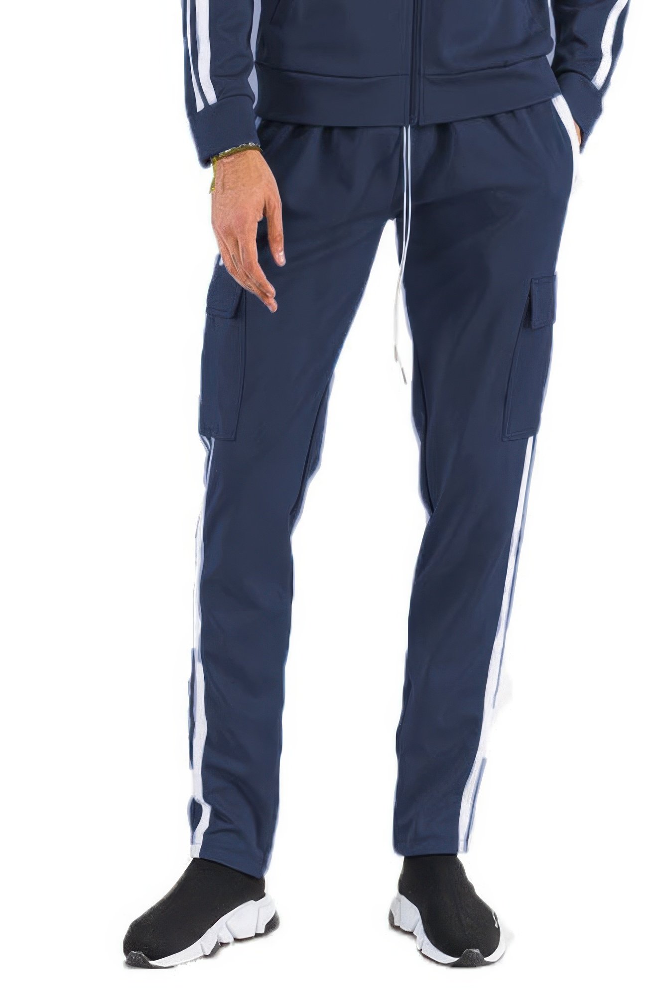 two stripe cargo pouch track pants