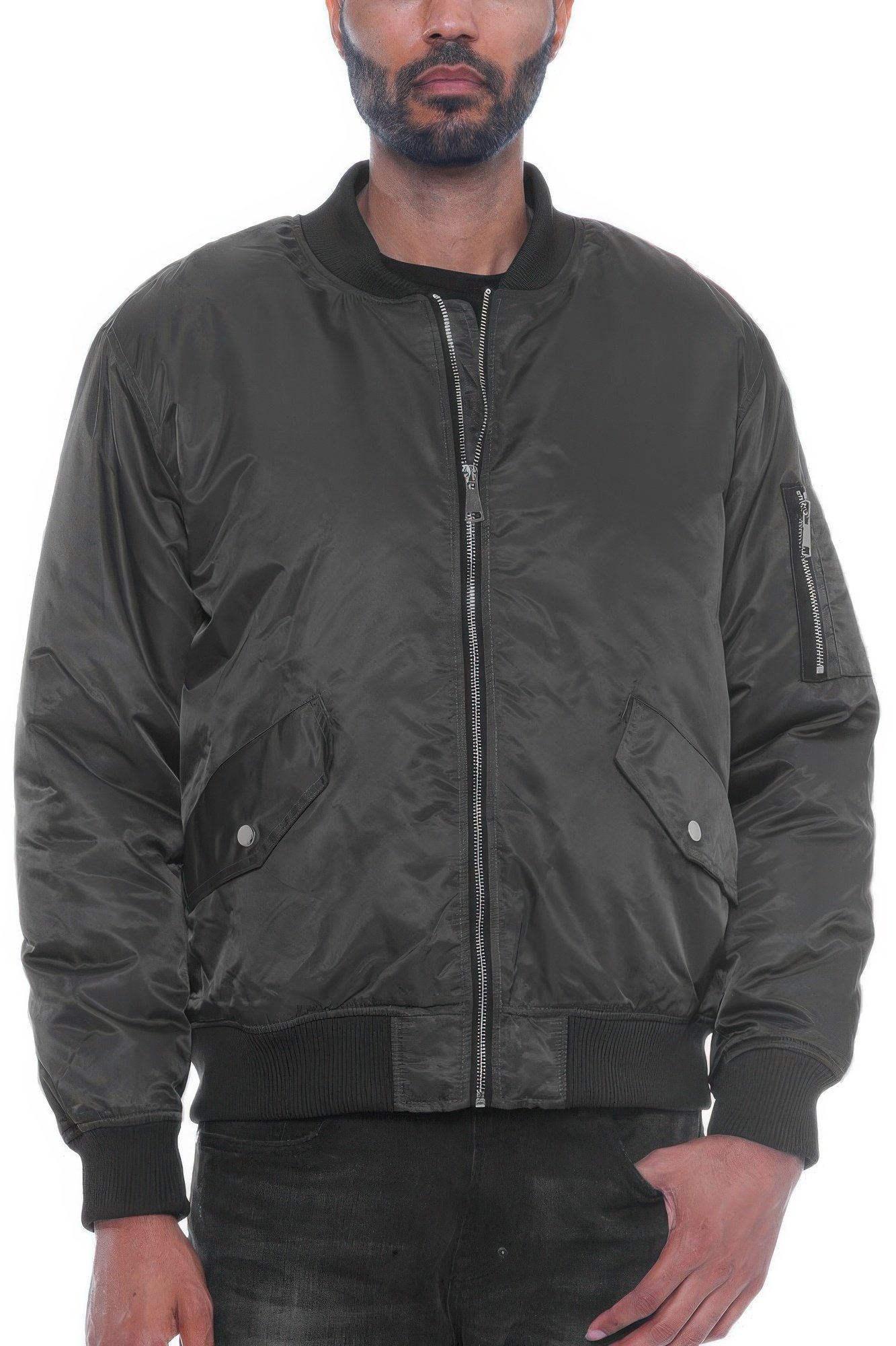 mens solid padded bomber jacket