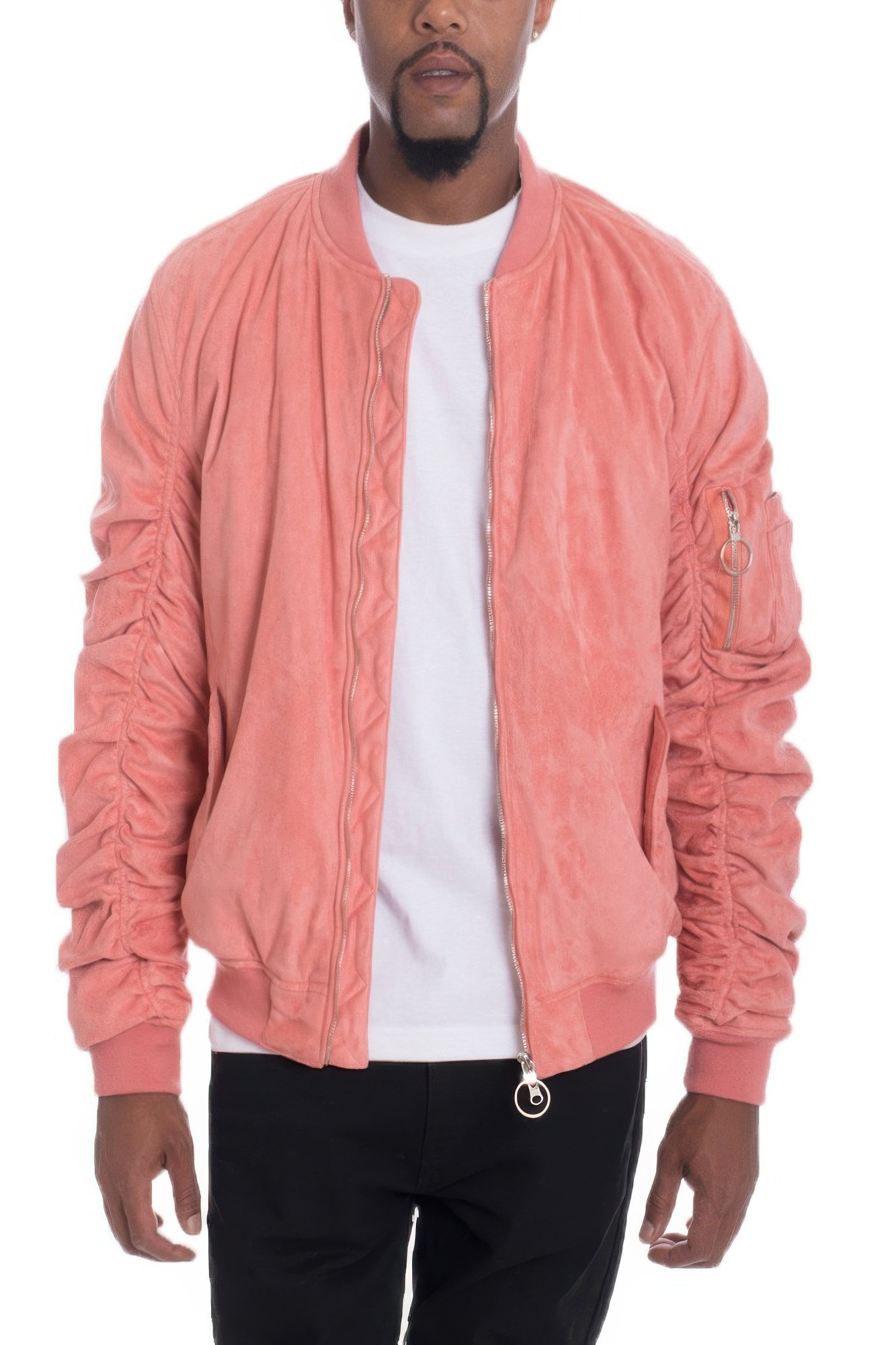 mirosuede scrunched bomber jacket