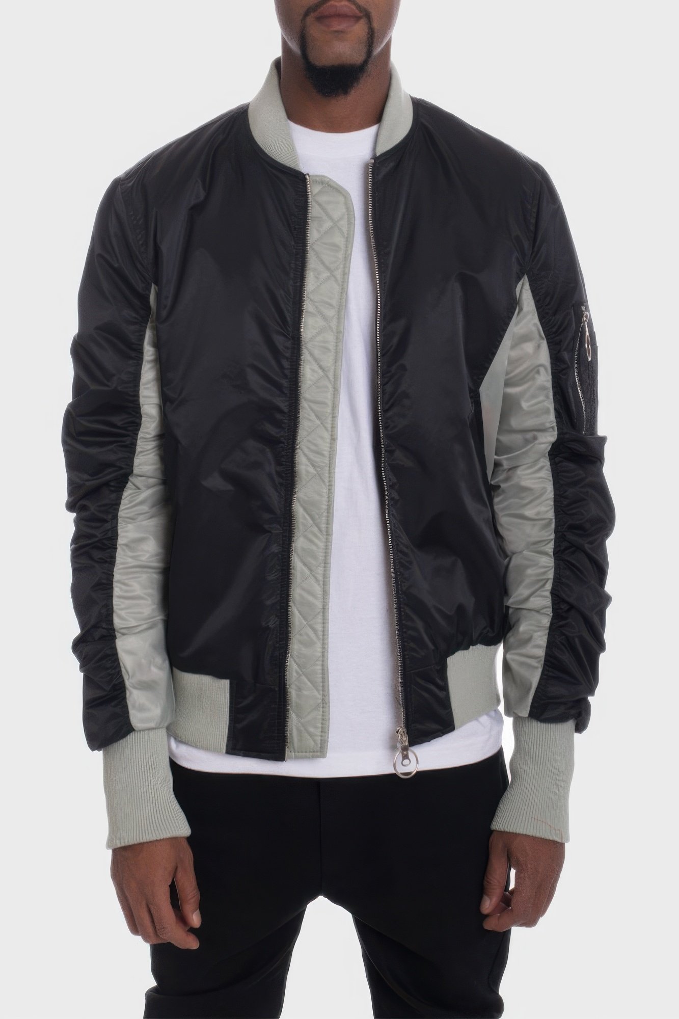 two tone color block bomber jacket