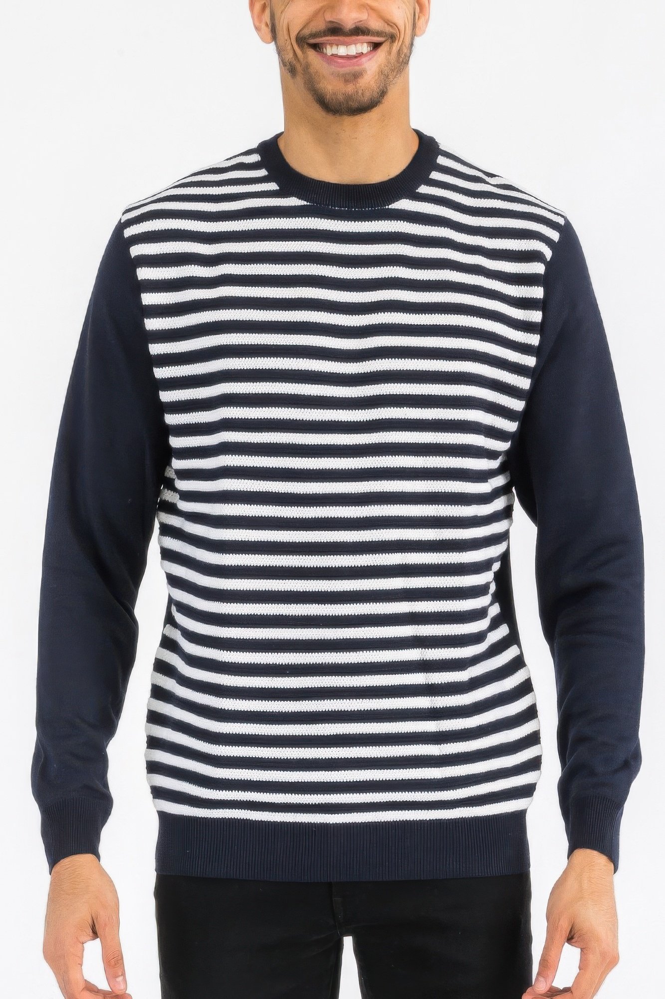 knitted round neck striped sweater