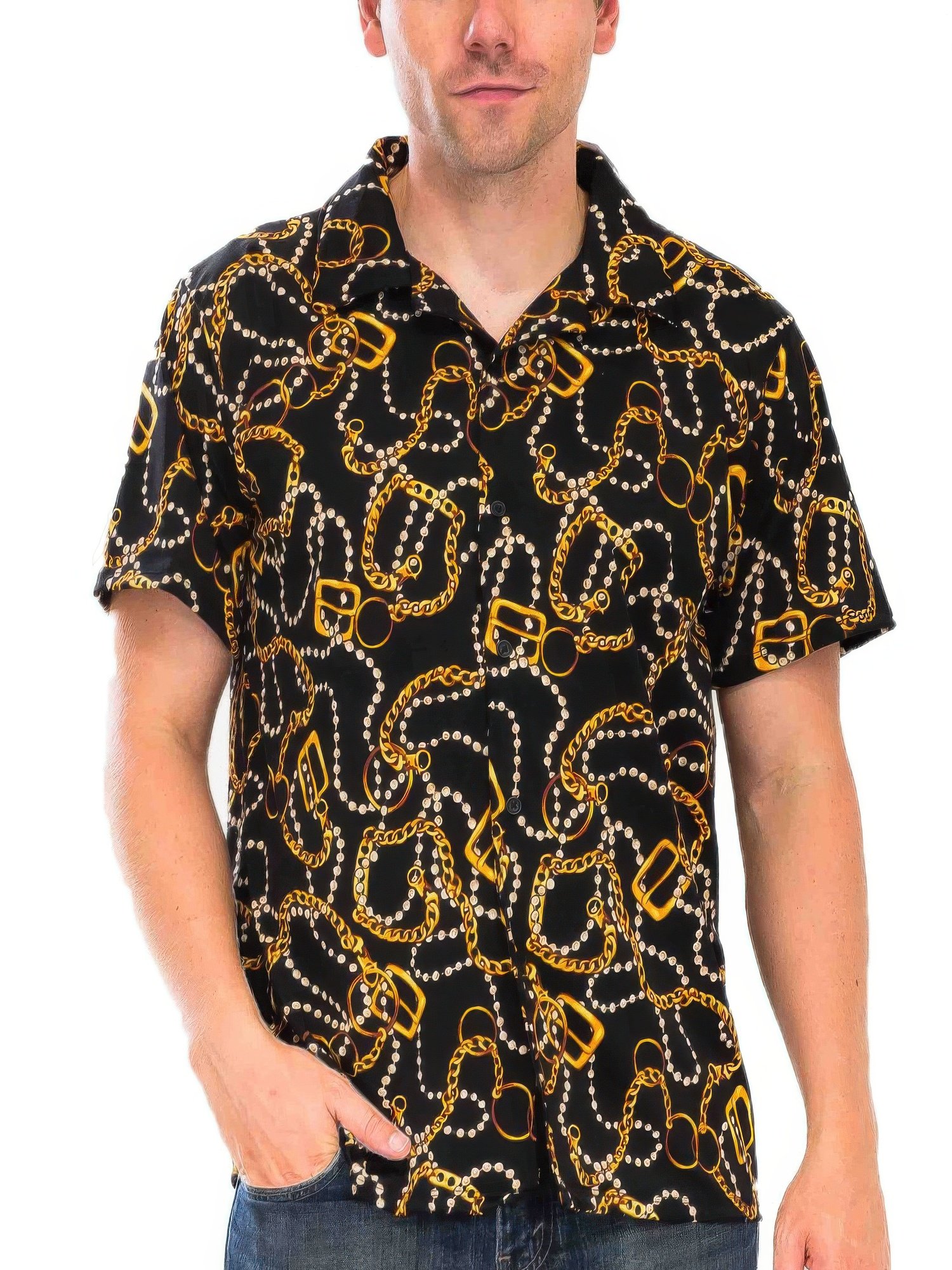 mens string bead status button down