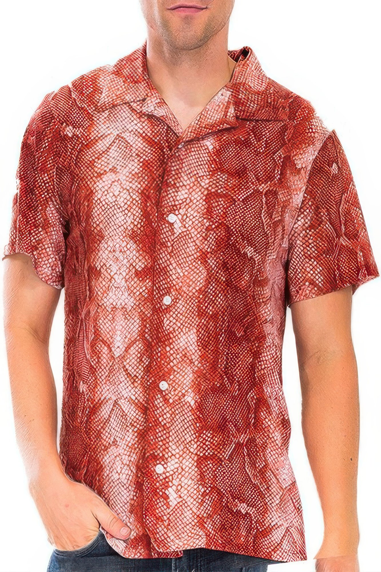 red snake button down shirt