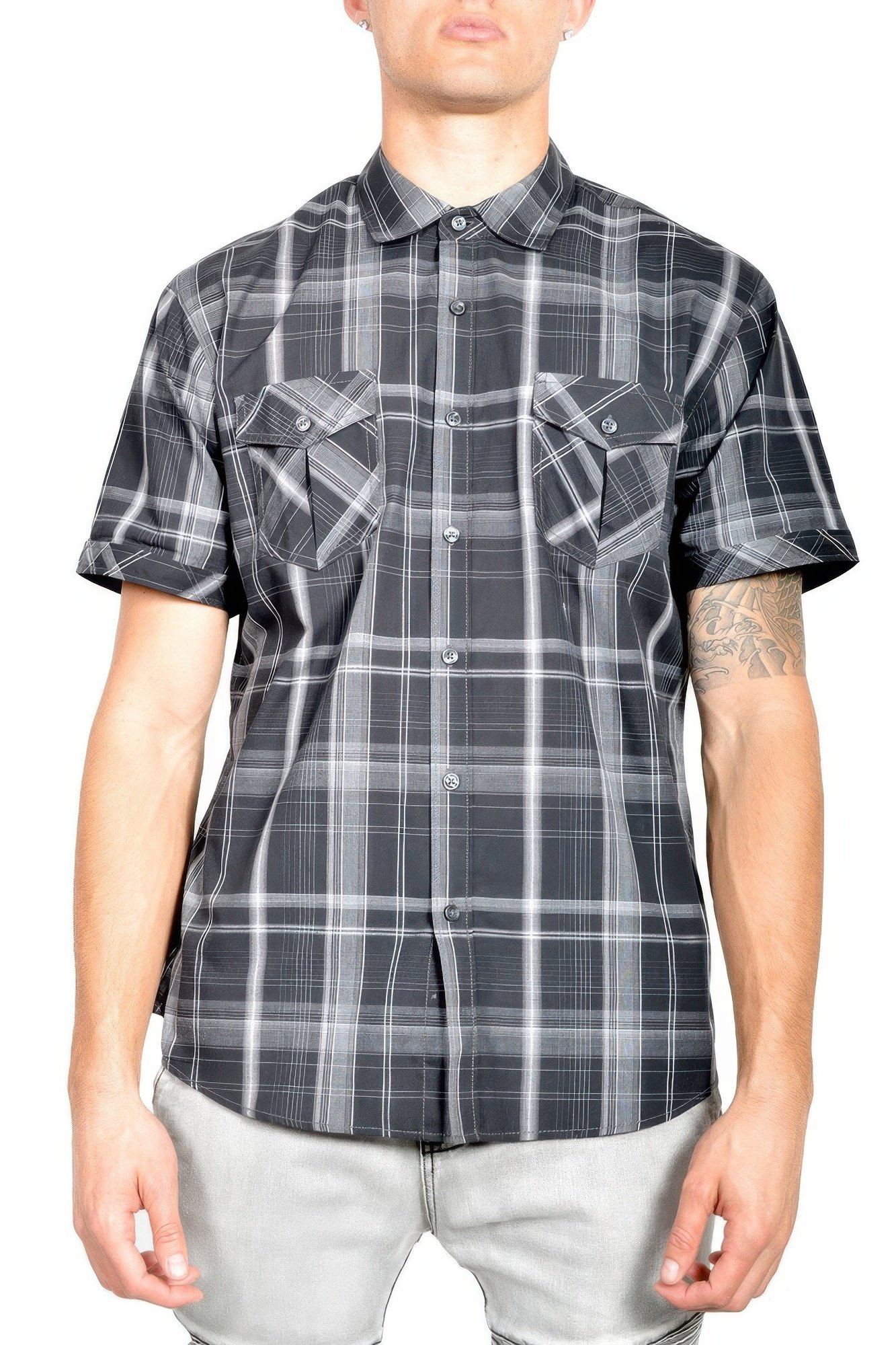 men's casual short sleeve plaid shirts