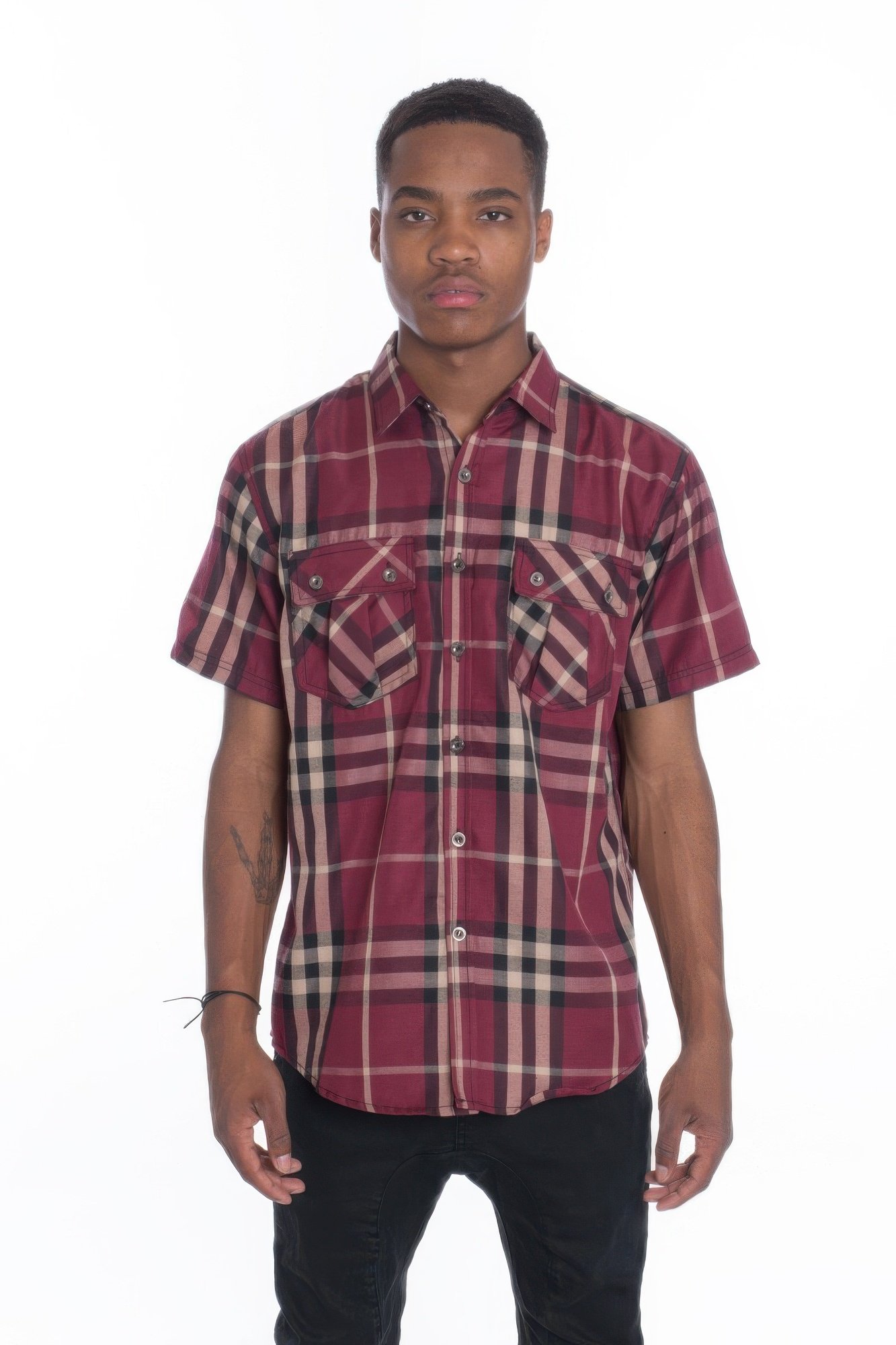 men's casual short sleeve checker shirts