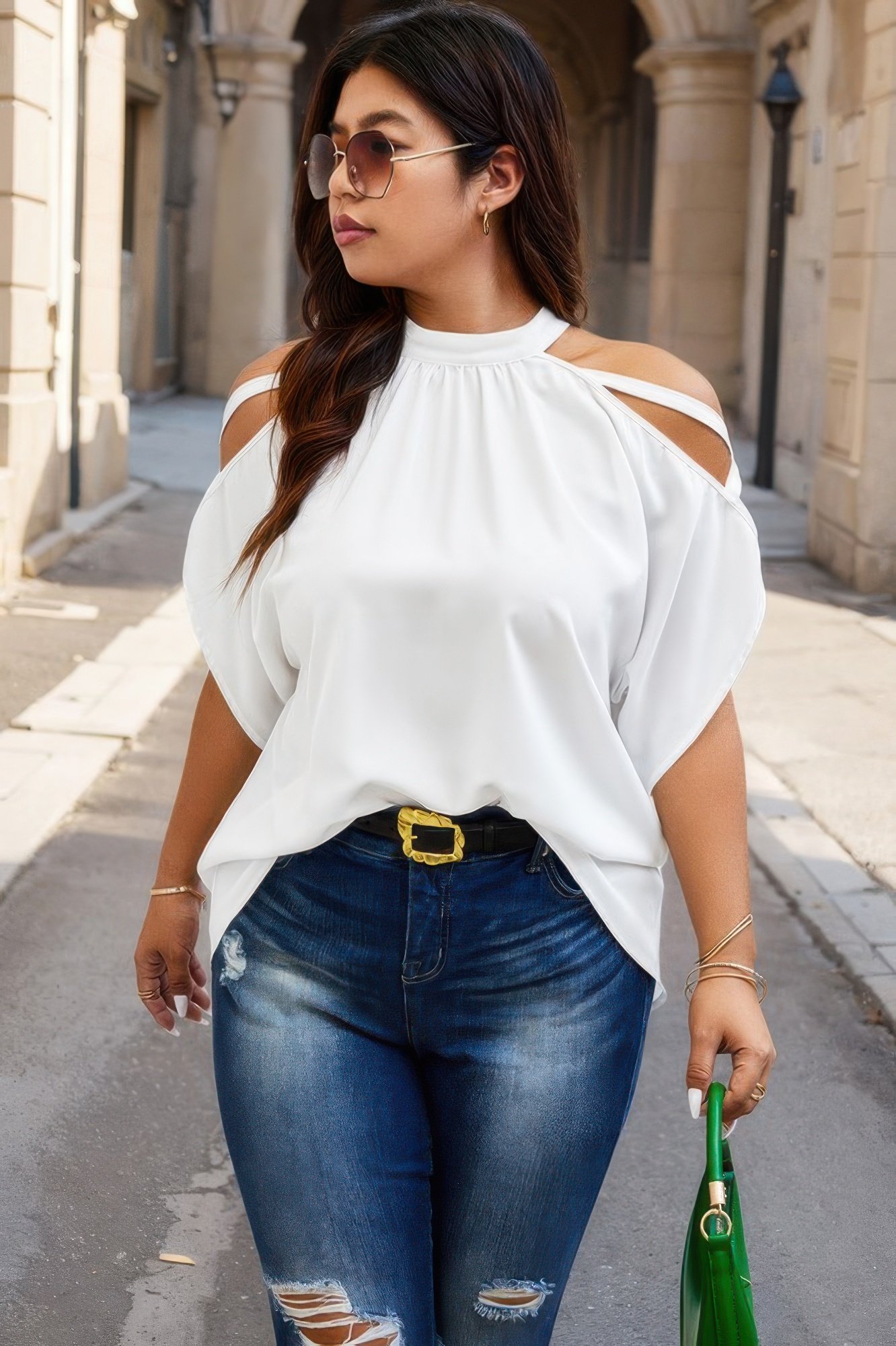 plus halter open shoulder bat sleeves loose top