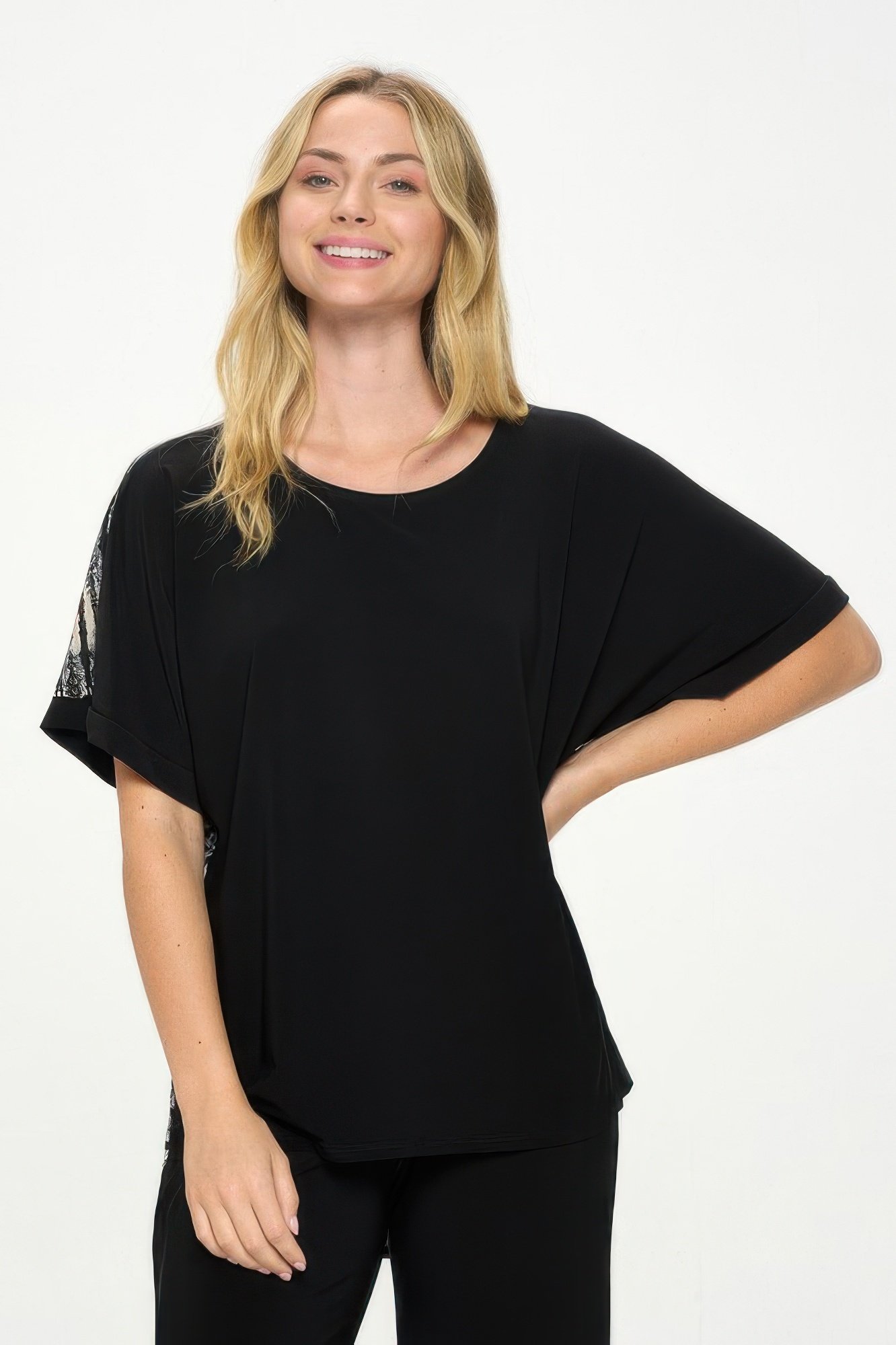 hit inbinding neck contrast dolman sleeve top