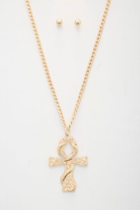 Snake Wrap Cross Pendant Curb Link Necklace