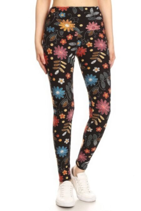 Plus Size Graphic Floral Printed High Waisted Leggings