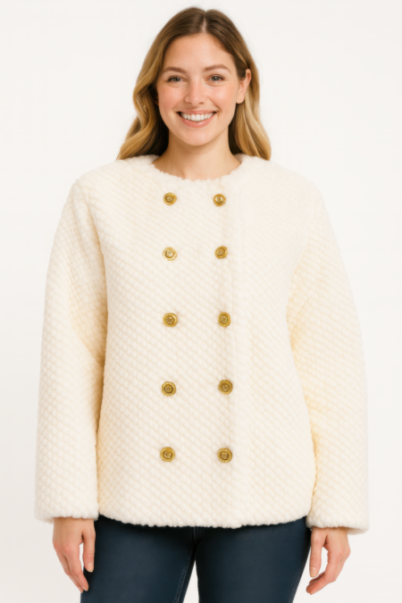 Textured Double-breasted Faux Shearling Jacket