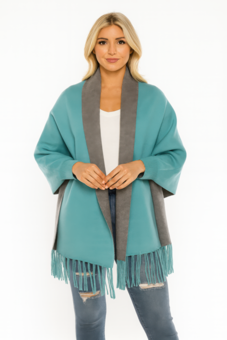 Colorblock Fringe-trimmed Open Wrap