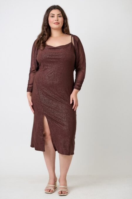 Plus Shimmer Midi Dress With Front Slit Dress Only