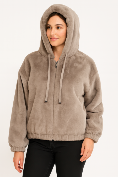 Plush Zip-Up Hooded Jacket