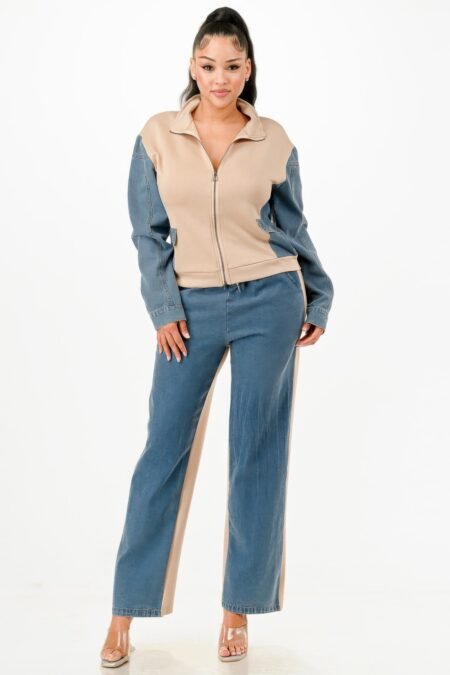 Denim Contrast Jacket And Pants Set