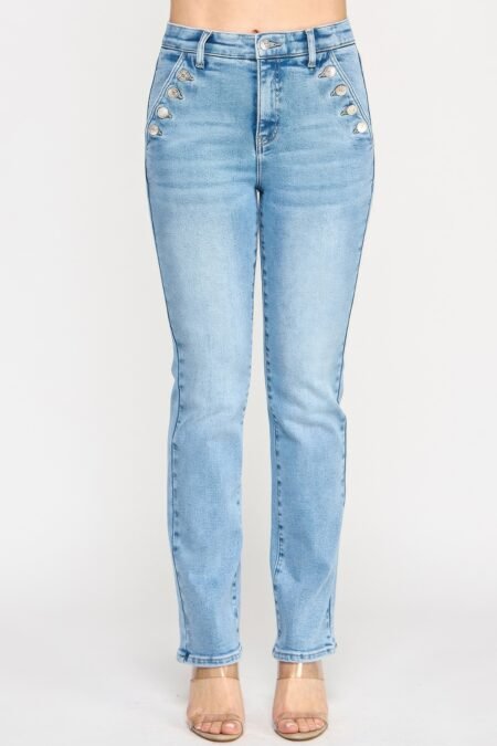 High Rise Straight With Button Pocket